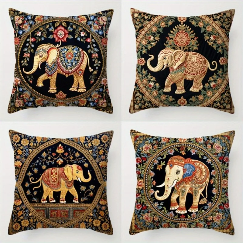 Bohemian Printed Elephant Print Throw Pillow Cover Set of 4 Indian Boho Cushion Home Decor Accessories Luxury