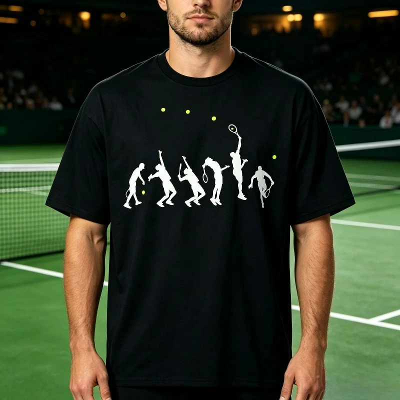 Tennis Player Silhouette Graphic T-Shirt 100% Cotton Crewneck Tennis Coach Gift Sports Front Print Tee