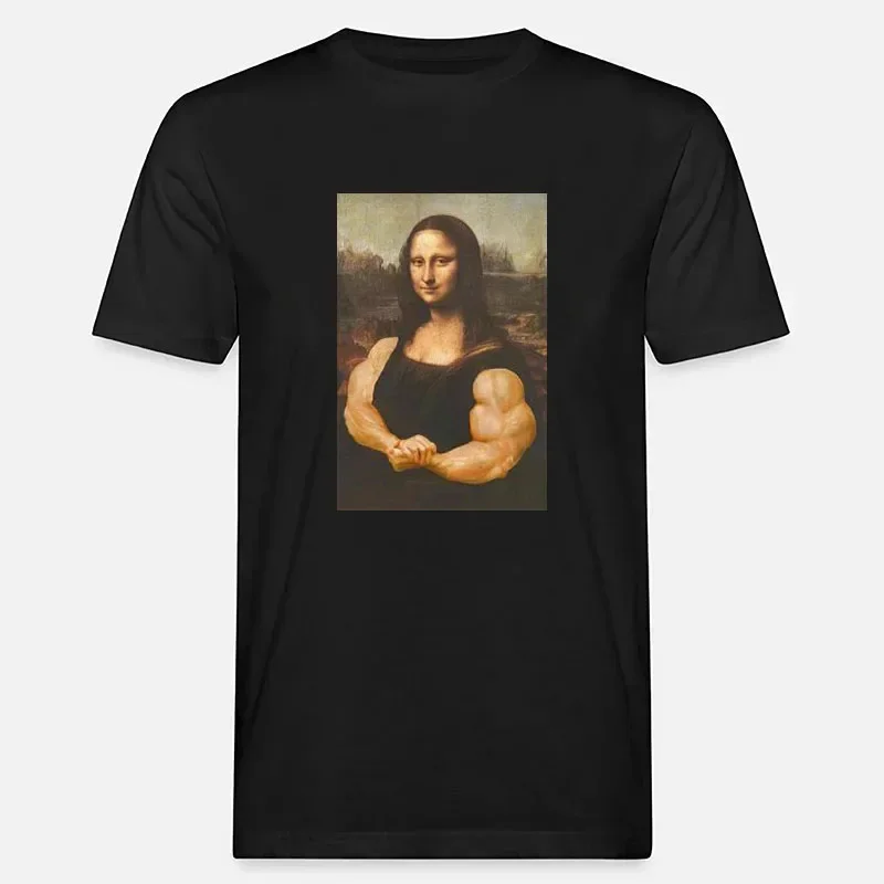 New Arrival Mona Lisa Bodybuilding T-shirt Muscle Gym Mimics Funny Funny Drawing Casual Graphic T-shirt Camo Fashion