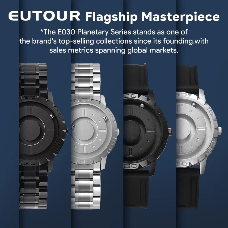 EUTOUR watches male magnetic watches quartz waterproof leather steel stainless steel bracelet watches black dial fashion sports