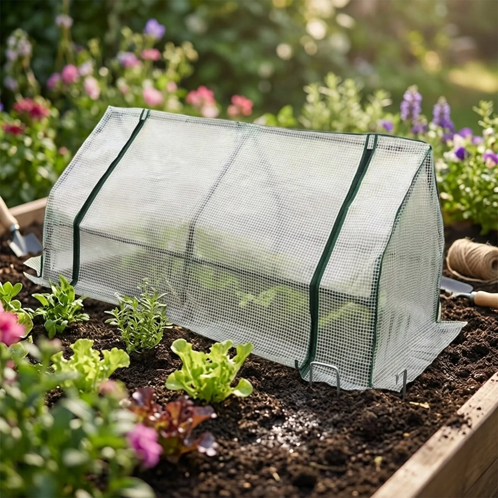 Grow Tunnel Cover for Outdoor Horticulture with Sandwiched Mesh Grid to Enhance Durability and Temperature Regulation