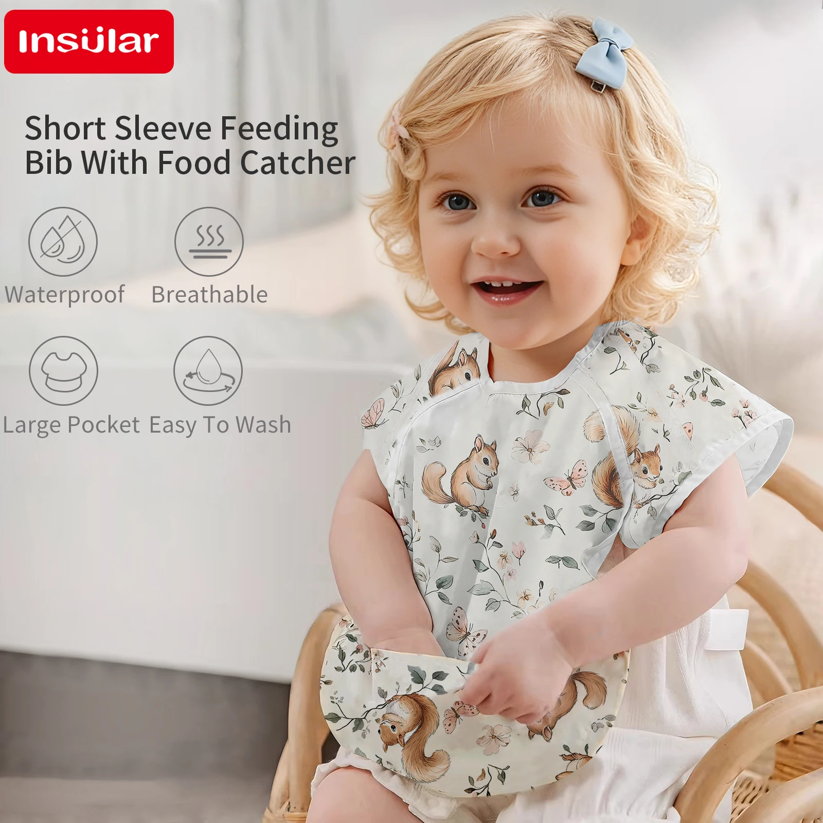 

100% PU Waterproof Baby Feeding Bibs,Upside-Down Reverse Dressing Design, Infant Eating Protective Apron for 0-12 Months Newborn