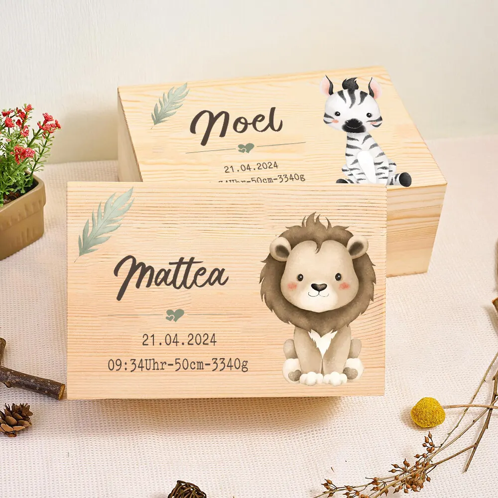 Personalized Memory Box Cute Forest Animals with Name Wooden Keepsake Box Gift Idea for Baptism or Birth