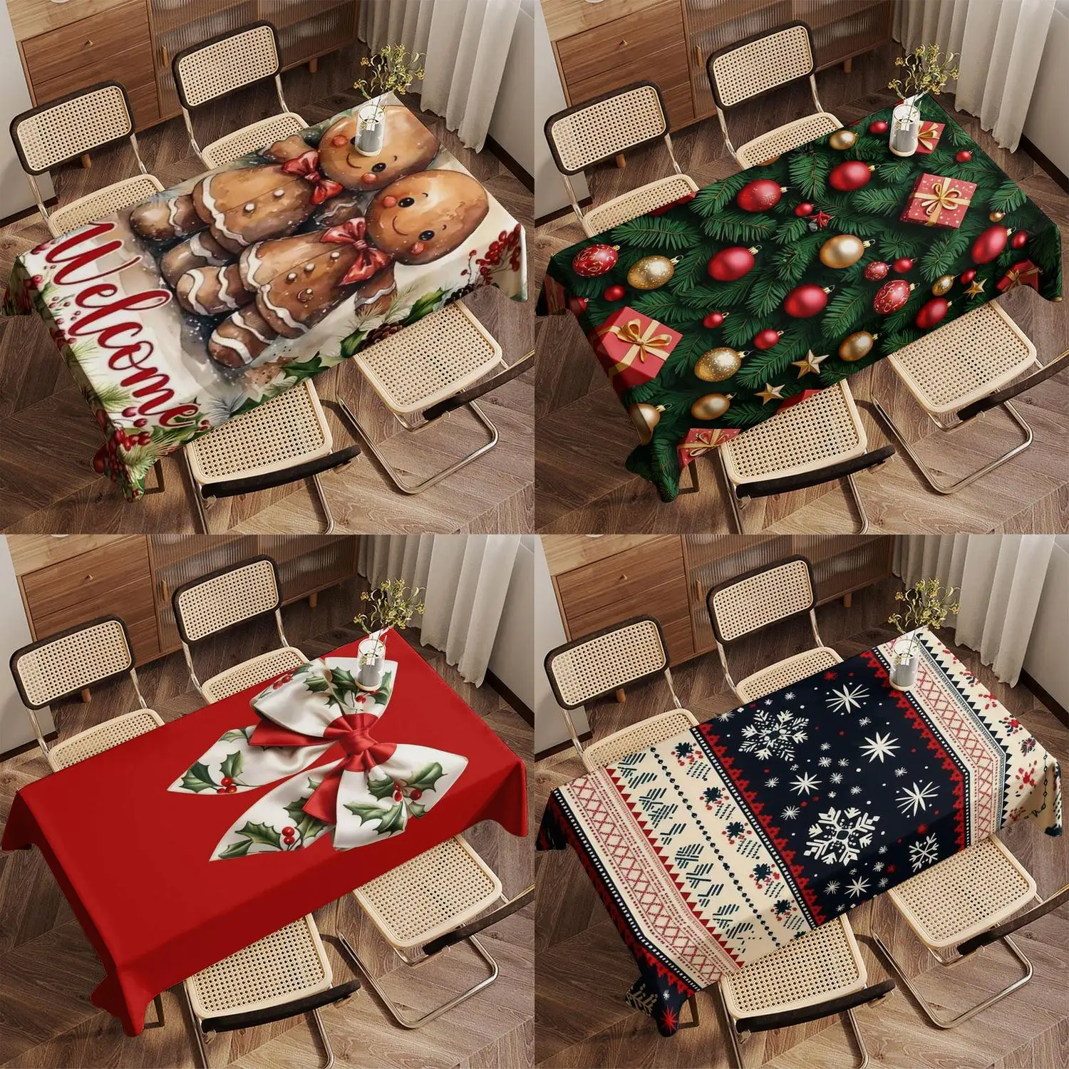 Merry Christmas Tree Tablecloth Restaurant Kitchen Tablecloth Living Room Home Decoration Rectangular Party Decoration