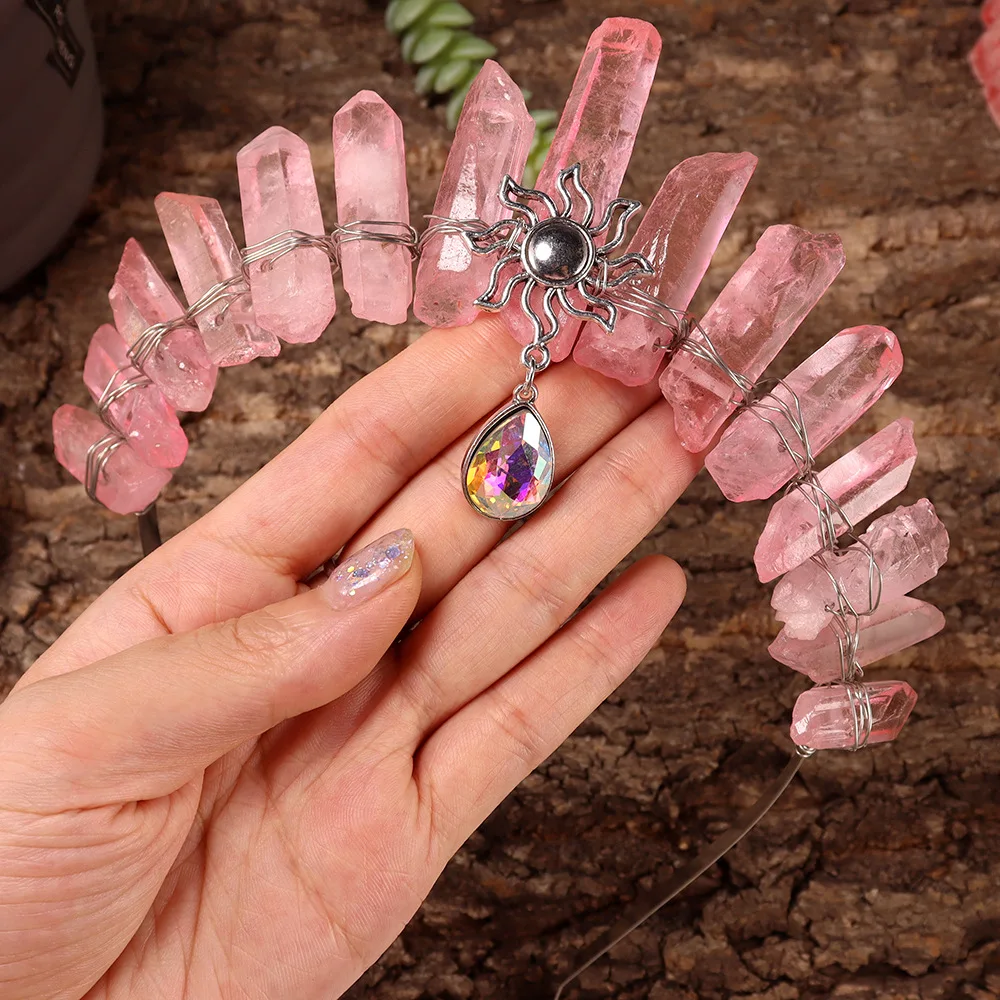 Natural Crystal Crown Real Quartz Tiaras Wicca Cosplay Wedding Hair Accessories Ladies Headwear Festival Gift for Her