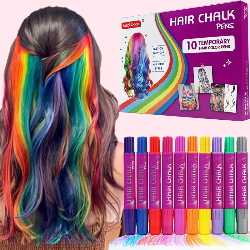 10pcs/Set Hair Chalk Pen Temporary Hair Color Chalk,Washable Disposable Hair Dye Tools,Vibrant Colors,Perfect for Music Festival