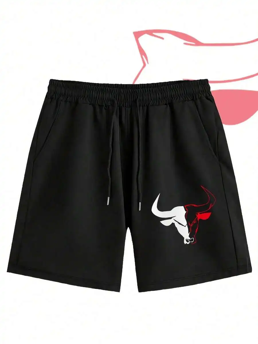 

Mens Polyester Printed Bull Head Sports Shorts Casual Running Shorts
