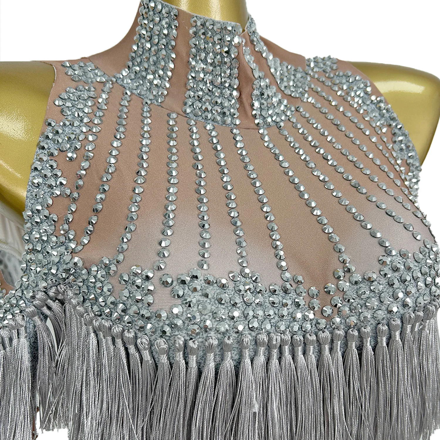 Sparkly Rhinestone Tassel Spandex Skinny Bodysuit Women Nightclub Party Showgirl Wear Birthday Fancy Dance Stage Show Clothing
