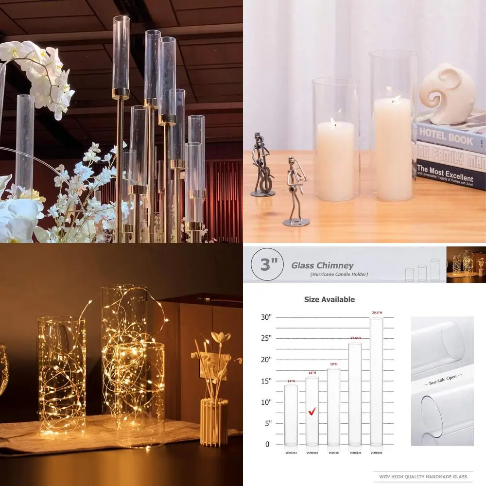 

Set of 12 Clear Glass Cylinder Candle Holders, 3 Diameter, 16 Tall, Open-Ended Chimney Shades