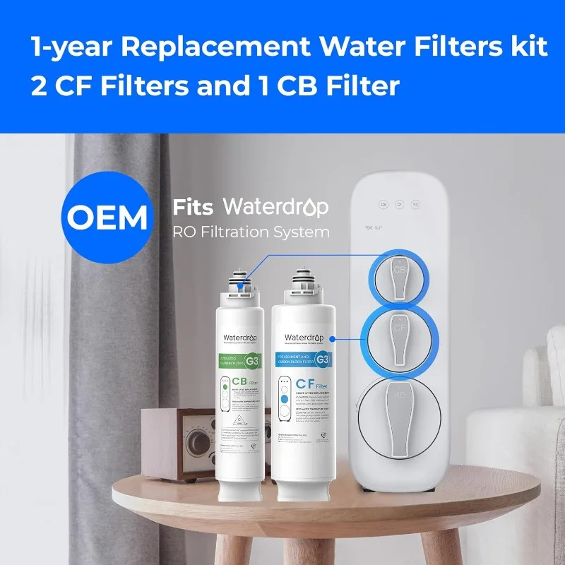 Filtro di ricambio combinato da 1 anno, confezione da 2 filtri WD-G3-CF e 1 filtro WD-G3-CB, ricambio per WD-G3-W, WD-G3P6