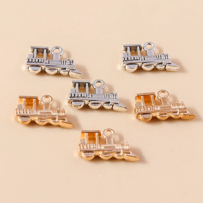 Leslie 10pcs 3D Alloy Steam Train Charms Transportation Pendants Handmade Decoration Vintage For DIY Jewelry Making Findings