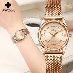 2024 WWOOR Fashion Brand Ladies Watches Luxury Diamond Rose Gold Women Bracelet Watch Elegant Dress Watch For Girls montre femme