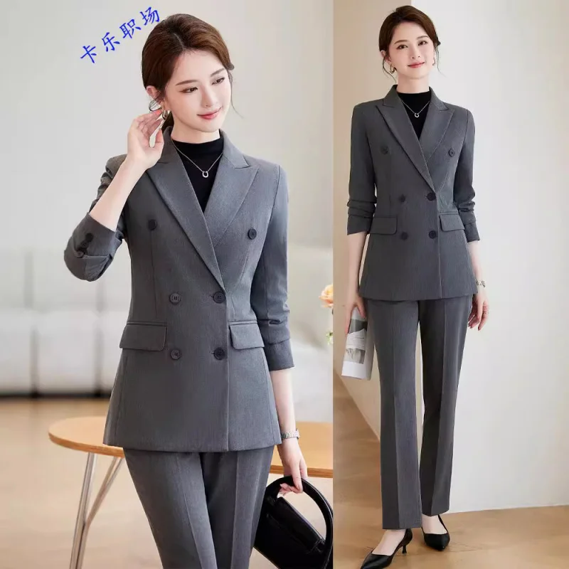 Spring and Autumn New High-end Interview Formal Pants Suit Workwear Professional Gray Suit Set Women's Suit