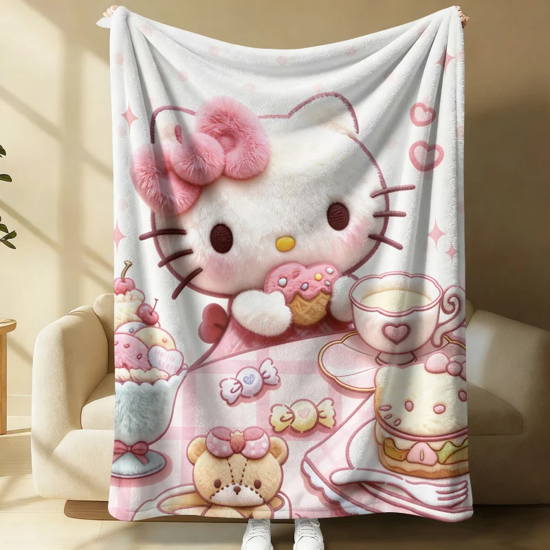 Manta de Franela 3D de Hello Kitty, Ultra Suave, para Sofá, Cama, Oficina, Siesta, Cálida y Acogedora, para Todas las Temporadas, Decoración del Hogar