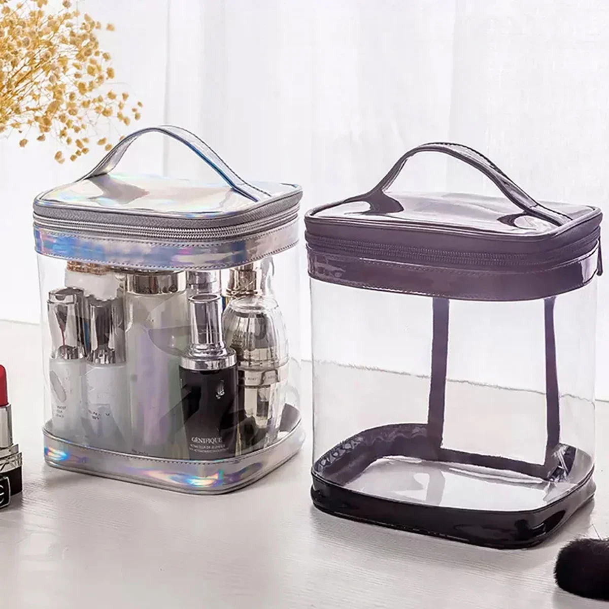 

Transparent PVC Portable Cosmetic Bag Waterproof Toiletry Bag Travel Cosmetic Bag Dresser organizer Purse organizer Makup bag