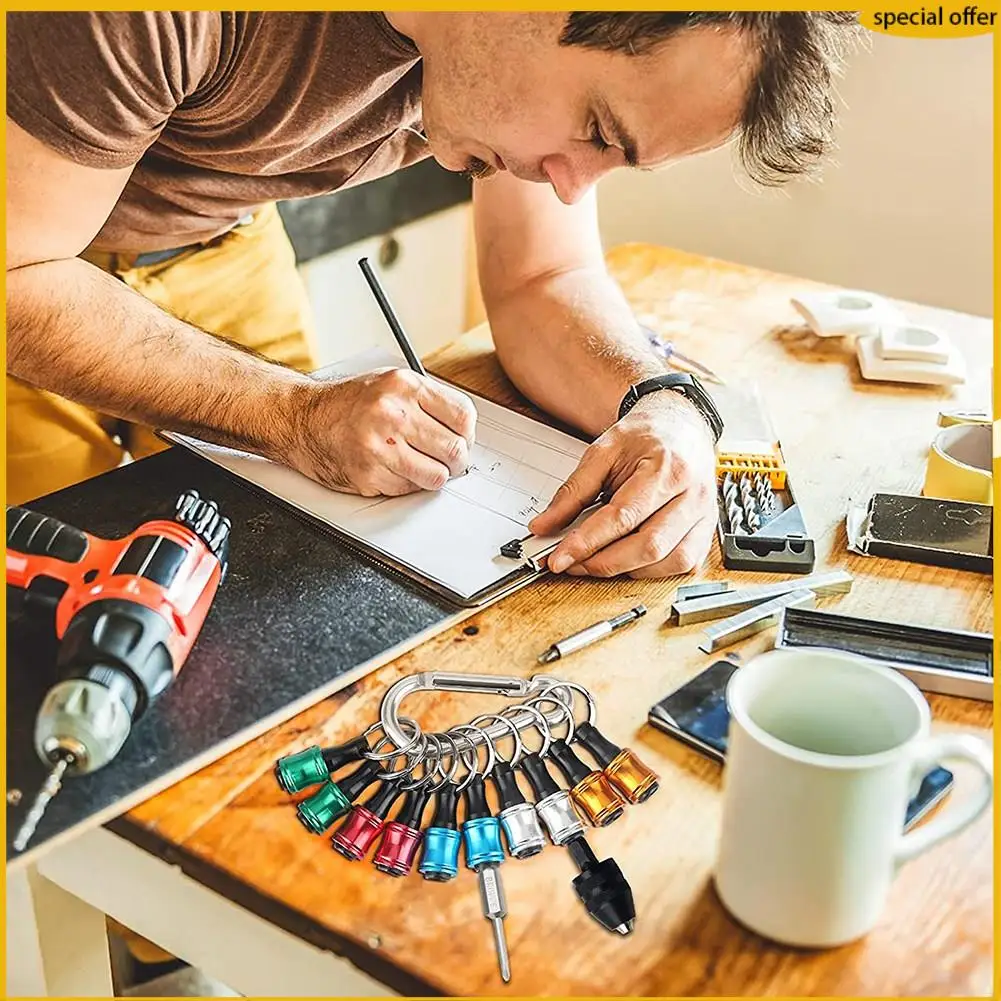 

A50I 10PCS 1/4Inch Hex Shank Screwdriver Bits Holder Extension Bar Keychain Screw Adapter Drill Change(5 Colors)