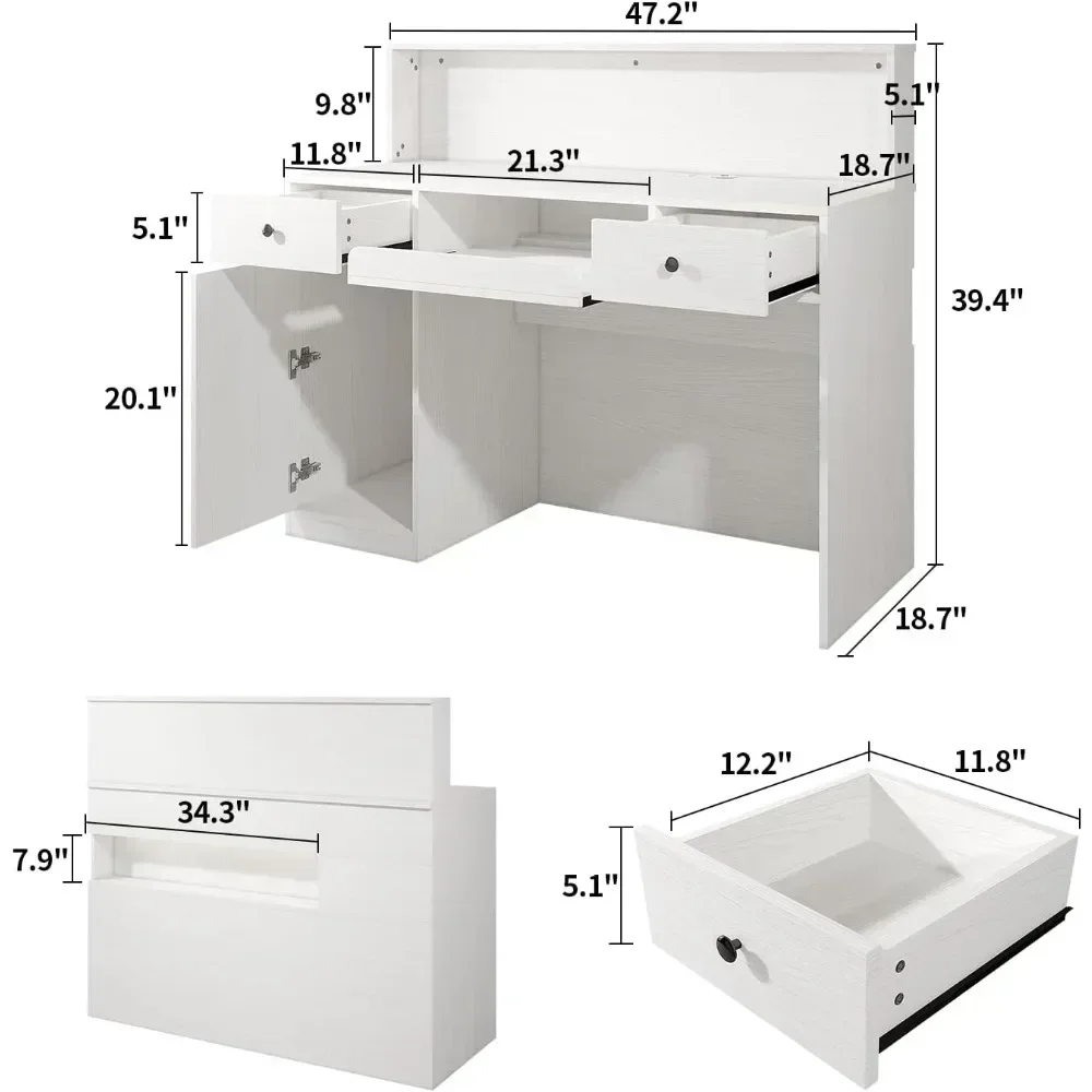 Reception Desk with LED Lights and Power Outlets, Retail Counter Reception Counter Table with Drawers, for Salon Lobby Checkout