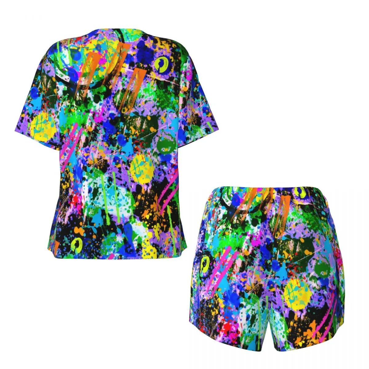 Pijamas coloridos con estampado Tie Dye para mujer, ropa de dormir romántica con grafiti para carnaval, conjuntos de pijamas personalizados informales de manga corta con cuello redondo para verano