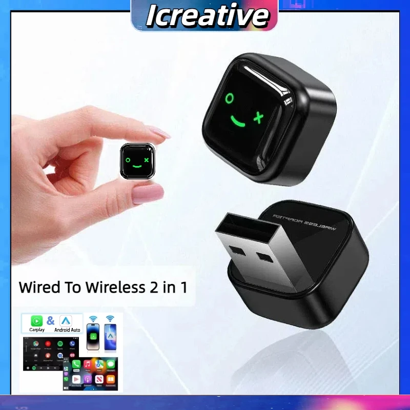 Mini Adapter Wireless for Apple CarPlay Android Auto 2in1 Dongle for OEM CarPlay Wired To Wireless Smart Box Tempered Material