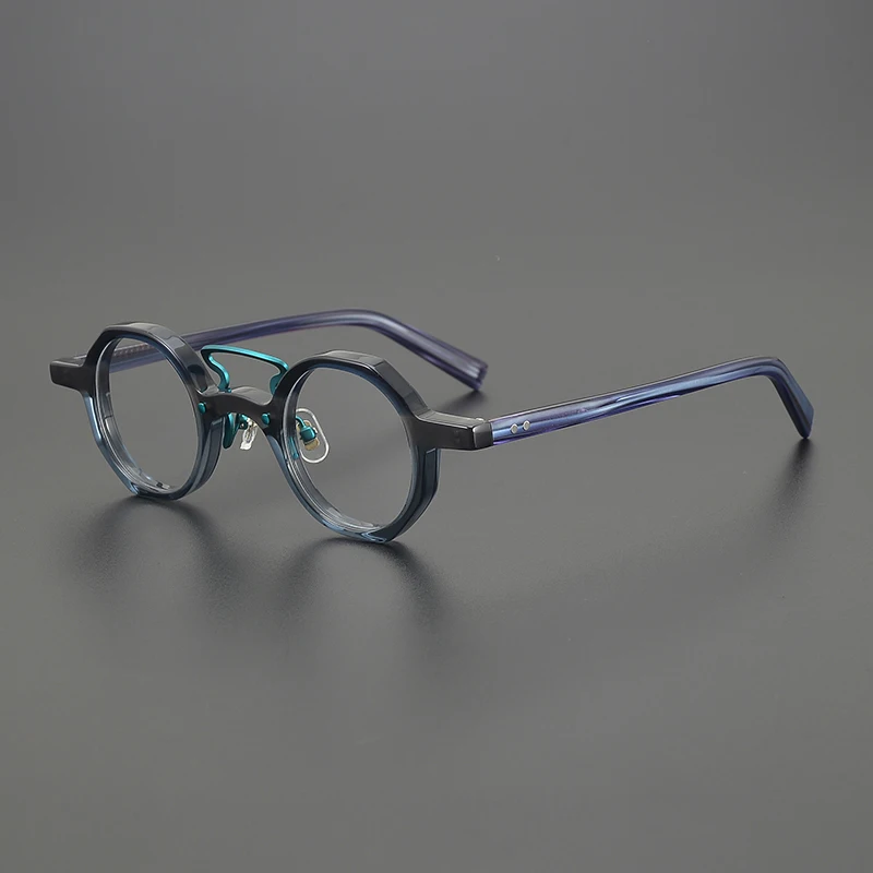 

2025 Japanese handmade irregular round plate glasses frame retro men's and women's high degree small face can be equipped with