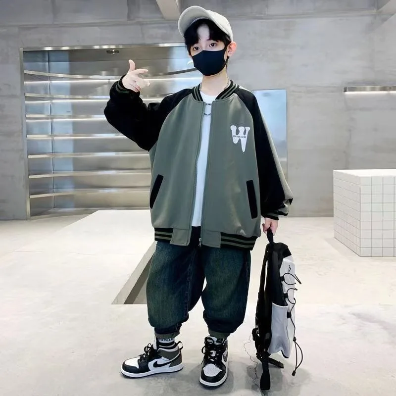 2025 New Boys Baseball Jacket Spring Autumn Retro Stylish Cotton Jacket for Toddler Boys Trendy Kids Outdoor Casual Tops