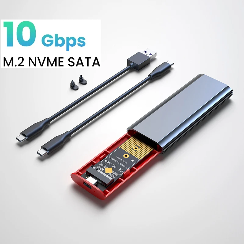 

M2 SSD Case NVMe Enclosure USB 3.1 Type C 10Gbps M.2 NVME PCIe SSD 6Gbps M.2 SATA SSD External Adapter Box Dual Protocol 2 Cable