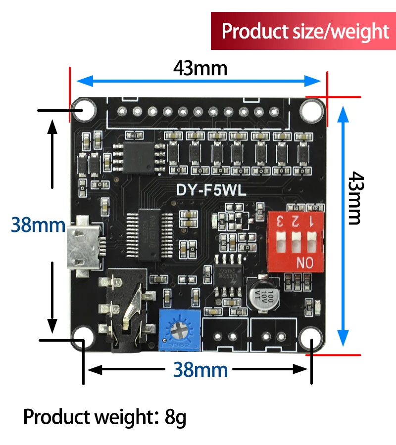 DY-F5WL 5W Power Voice Mp3 Player Control Module One-To-One Trigger 32M Opslag Aangepaste Audio F5wl