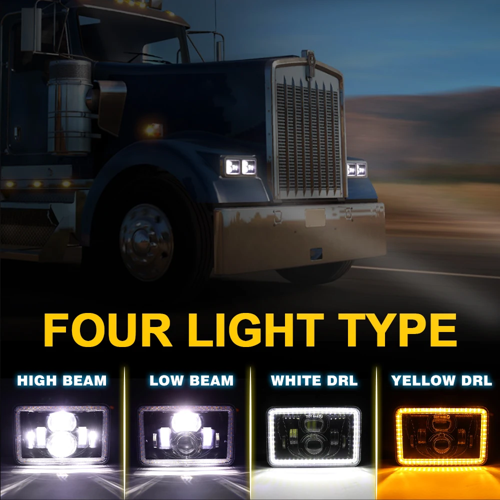 4x6 Inch Rectangular LED Headlight Hi/Lo Beam Daytime Running Light for Car Jeep Motorcycle Truck Kenworth Headlamp Off-Road Use