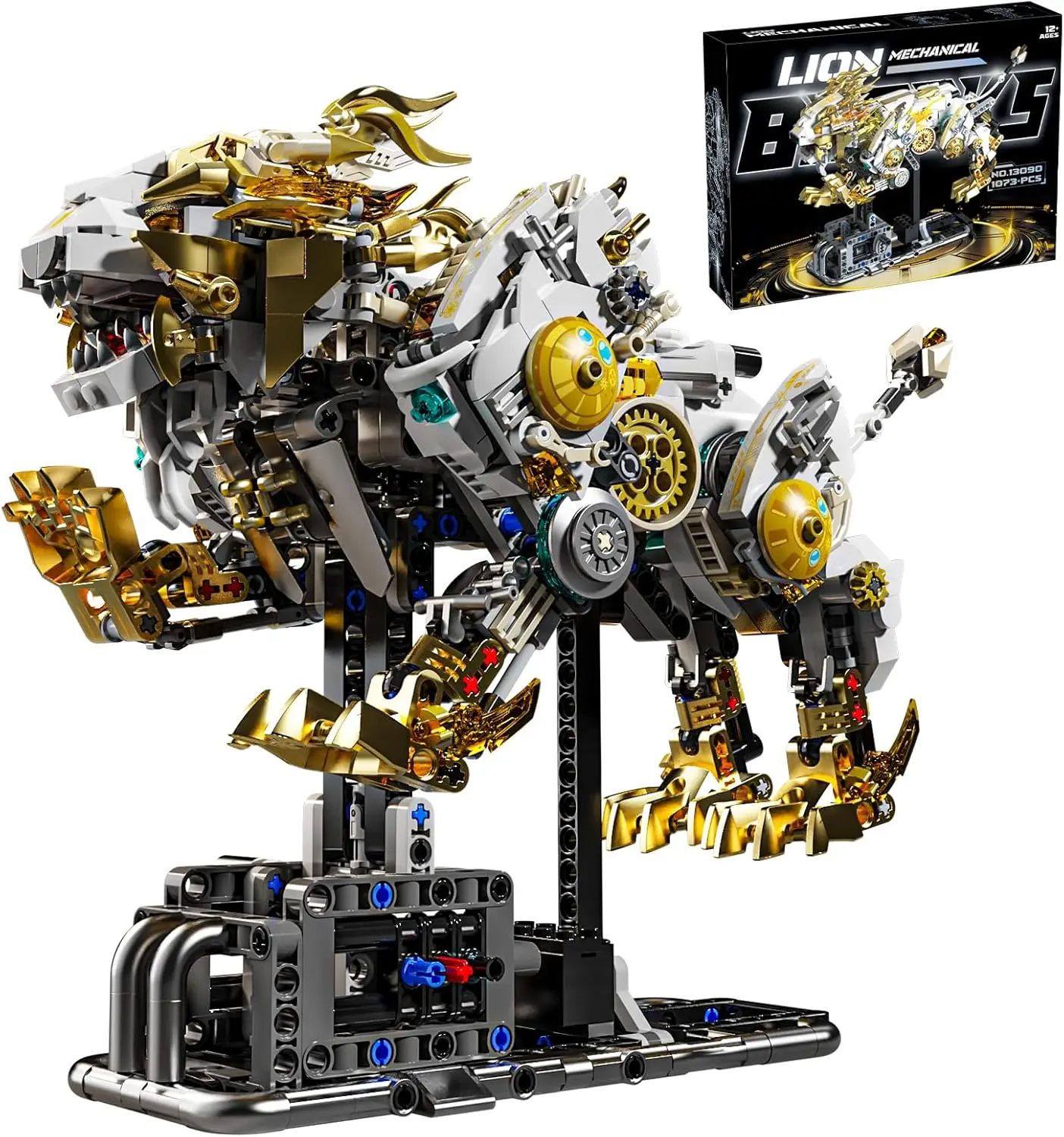 Mechanical Lion Building Block Set Futuristic Mechanical Beast Model with Movable Parts and Gears Advanced Mechanical Building Block Kit, with Display Stand, Adult Collectible Gift Birthday Present