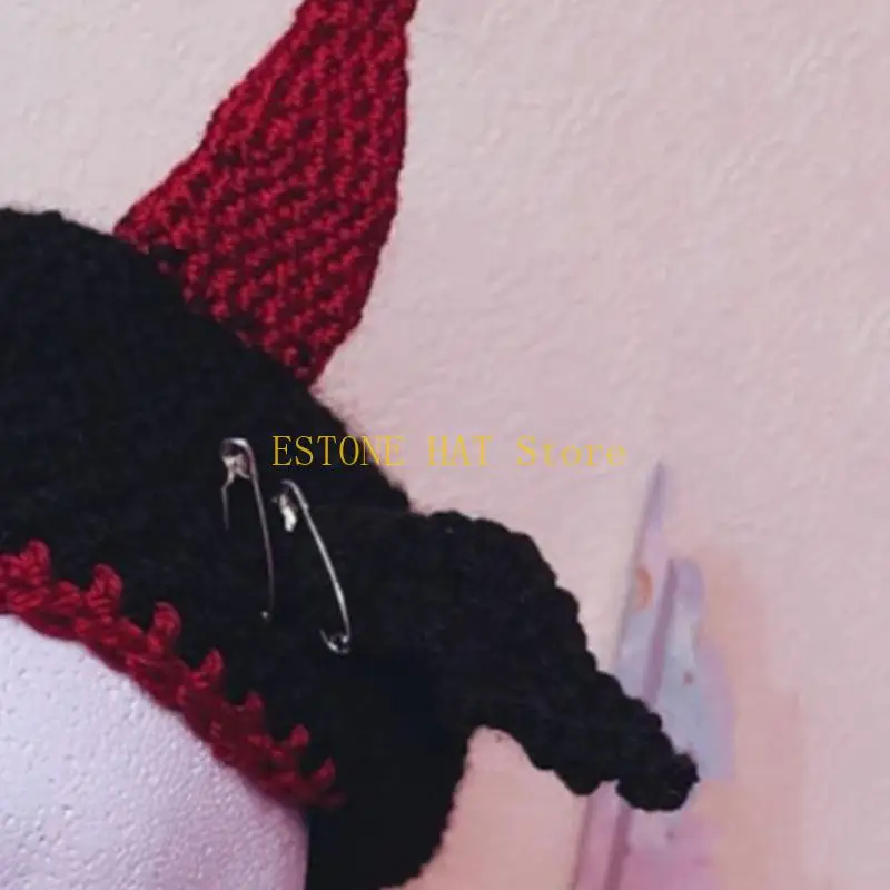 49MF Knit Devil Hat Y2K Hat Devil Horn Hat Little Devil Hat Skullies