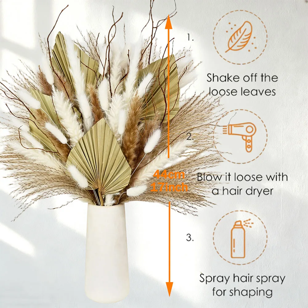 Bouquet di foglie di palma essiccate naturali Mix di ance di Pampa Rami eleganti Mazzo di fiori Decorazioni moderne per la casa di lusso Forniture per vasi di nozze