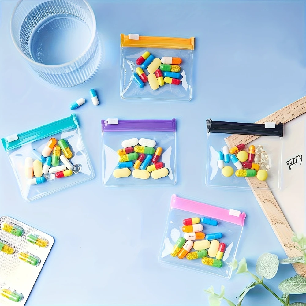 Pill bag mixed set, medicine box storage bag with sliding zipper, reusable storage bag, suitable for travel and home office