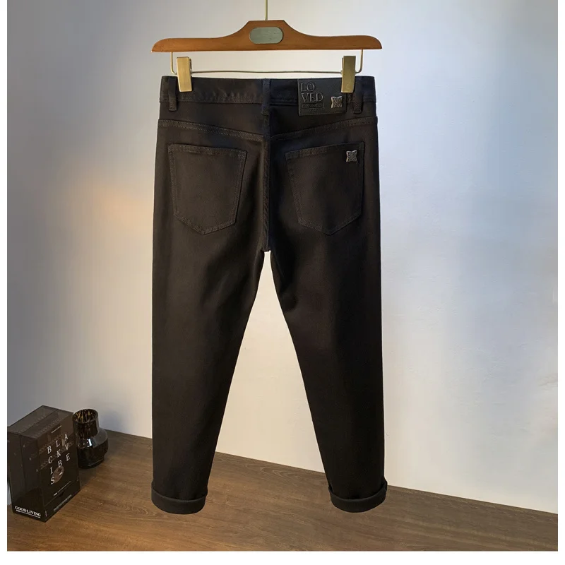 

Легкие роскошные повседневные элитные джинсы, мужские трендовые новые весенние 2026, простые и модные облегающие мужские брюки с маленькими ножками