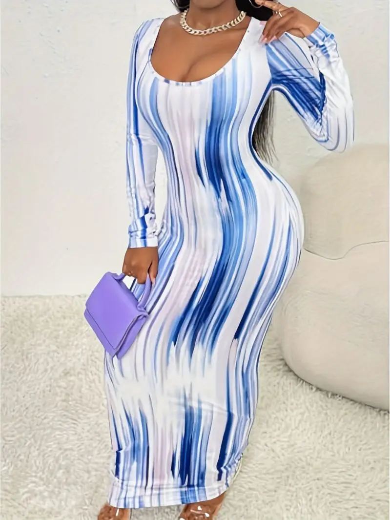 European and American Women's Fashion Printed Elegant Commuter Long Sleeve Dress Foreign Trade Elegant Summer New Style