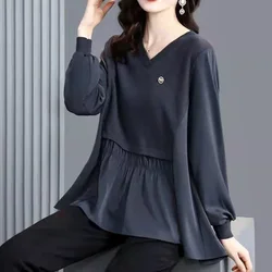 Fashion Spliced Button Folds Fake Two Pieces Blouses Women's Clothing 2023 Autumn Winter Loose Casual Tops Office Lady Shirts