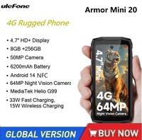 Ulefone Armor Mini 20 4G Rugged Phone 64MP Night Camera 8GB 256GB 6200mAh Smartphone Android 14 4.7 Inch Small Mobile Phones NFC