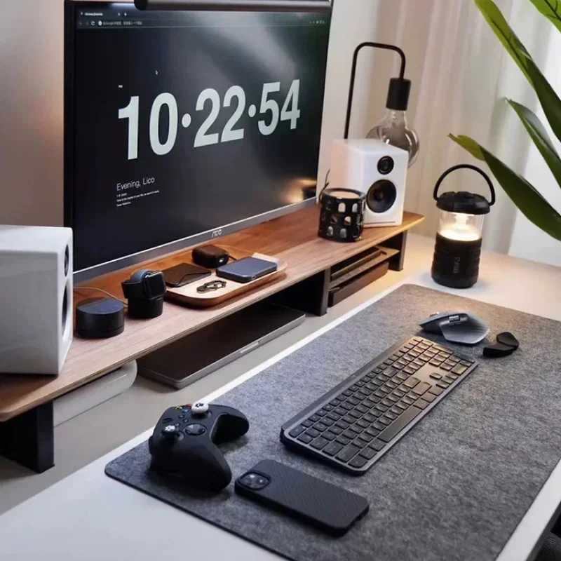 Stabilny stojak na monitor Półka na monitor z litego drewna Minimalistyczny, nowoczesny design Stojak na monitor z orzecha włoskiego