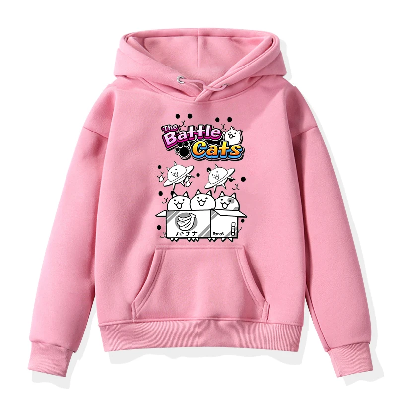 Game The Battle Cats Pattern Hoodie Cute Cartoon Girls Pullover Children\'s Clothing Anime Sweatshirt for Kids Boys Outerwear