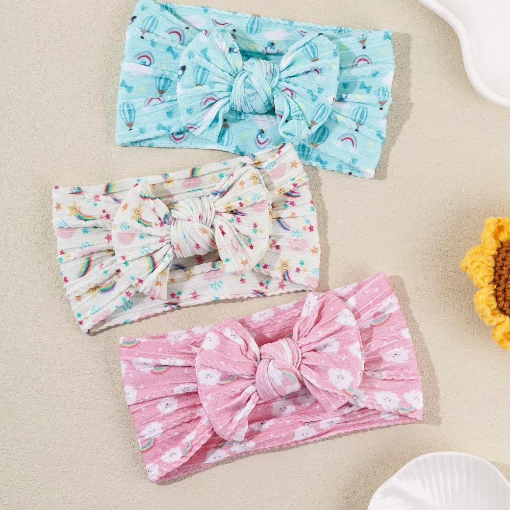 

25 PCS/Lot, New Rainbow Cloud Print Nylon Headbands Soft Knot Bow Baby Turban Headwrap For Infant Newborn Hair Accessories