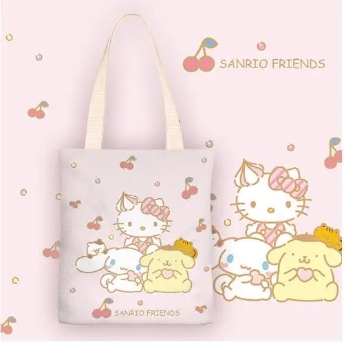 Hello Kitty Women Bag Cartoon Cinnamoroll Kuromiins Small Fresh Canvas Bag One Shoulder Handheld Simple Fashion Bag With zipper