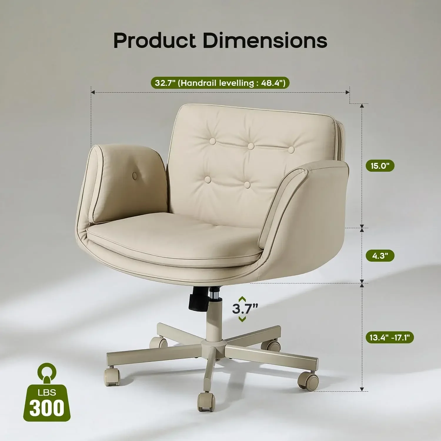 [شحن مجاني، وصول جديد! ] كرسي متقاطع مع مساند للذراعين وعجلات، كرسي زينة من جلد البولي يوريثان، شركة دوارة مريحة قابلة للتعديل