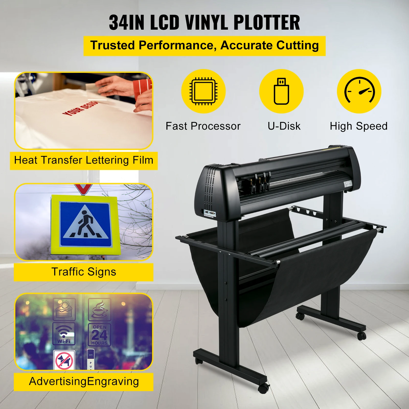 VEVOR Vinyl Cutter Machine 34 Inch Paper Feed Plotter With SINGMASTER Software Paper Basket Triple Ports for DIY Advertisement