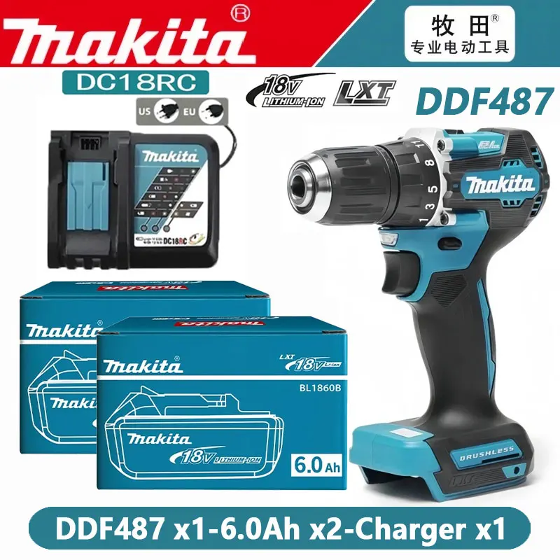 

Makita Original DDF487 Cordless Driver Drill 18V Brushless Electric Impact Screwdriver Combined set of battery and charger