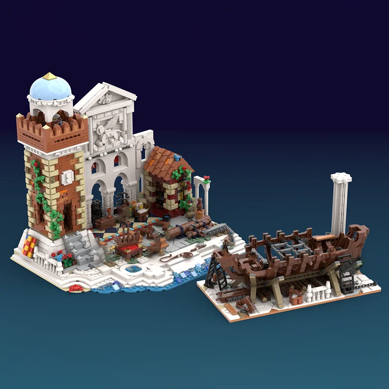 Model Średniowiecznego Zamku Klocki Konstrukcyjne Model Stoczni Fuxing Technologia Modułowe Klocki Prezenty Zestawy Zabawek Świątecznych Montaż
