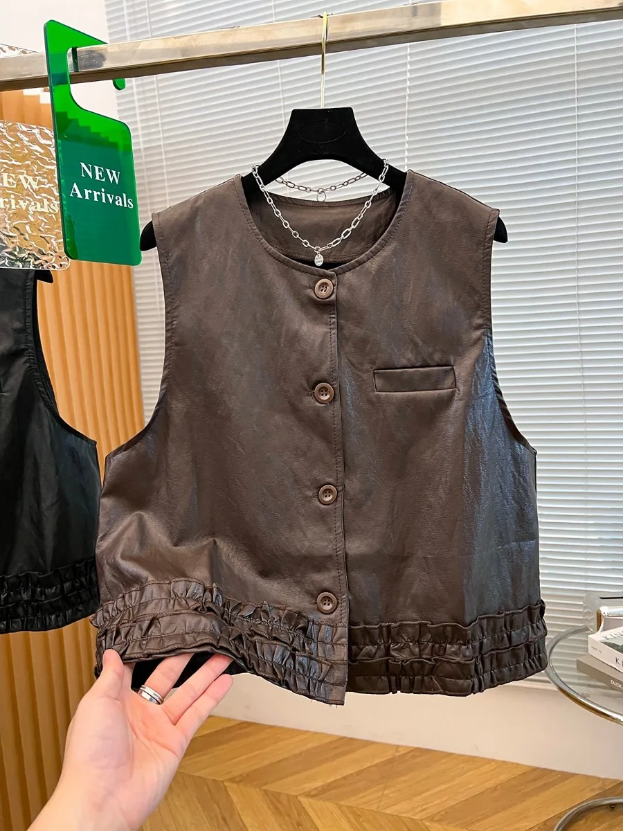 

Женский жилет из искусственной кожи круглого цвета Ne Svel в стиле пэчворк или Верхняя одежда Faion Commute Sle Small ence Wood Ear Design