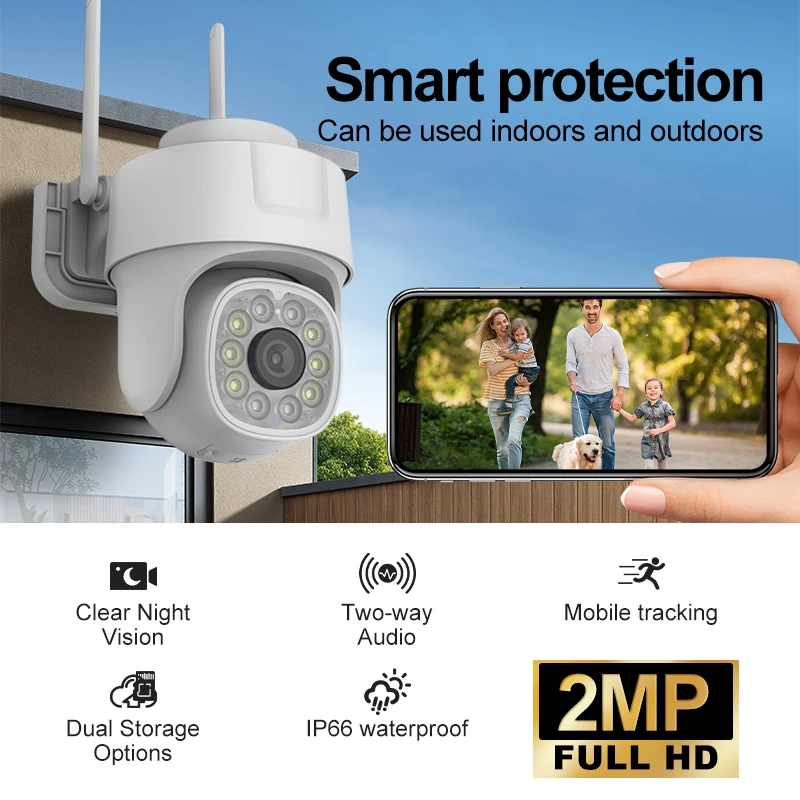Câmera externa wi-fi de 2mp, segurança doméstica, rastreamento automático, áudio bidirecional, vigilância por vídeo, visão noturna, cctv, câmera de segurança ip