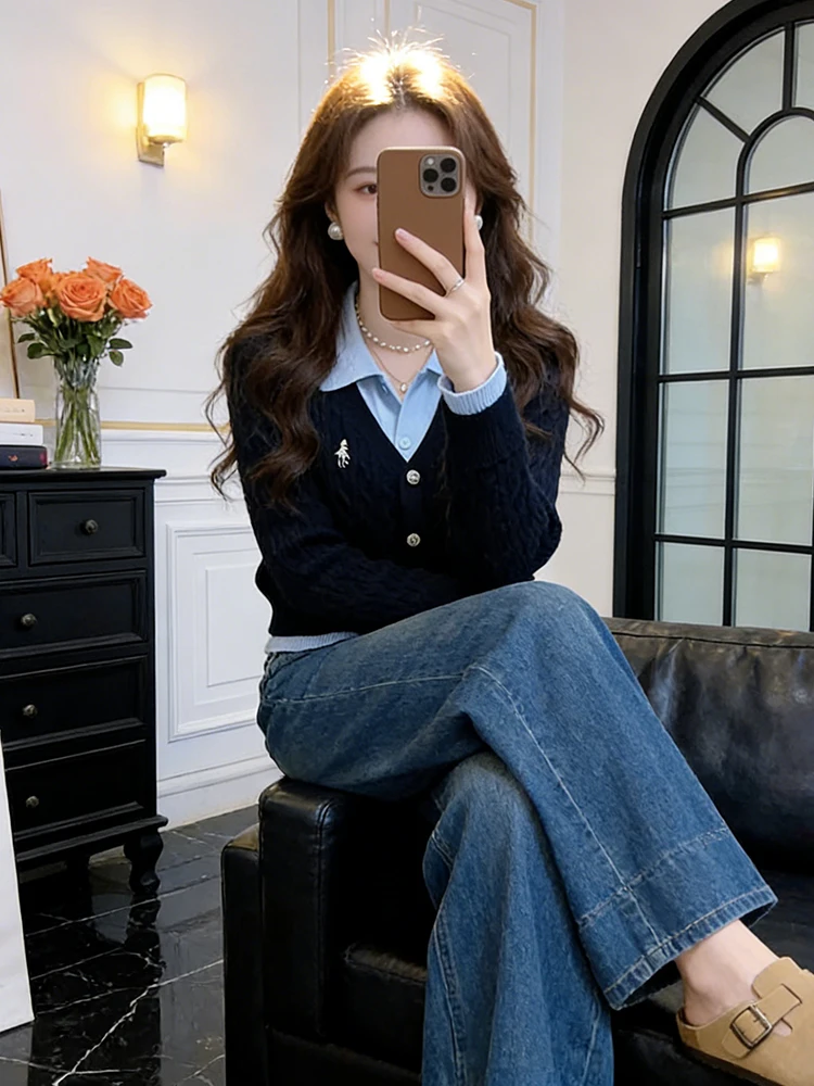 Sli Quali Cardigan de malha feminino Faion anti-envelhecimento outono inverno nova chegada pequena fraança Sle casual ajuste longo S...