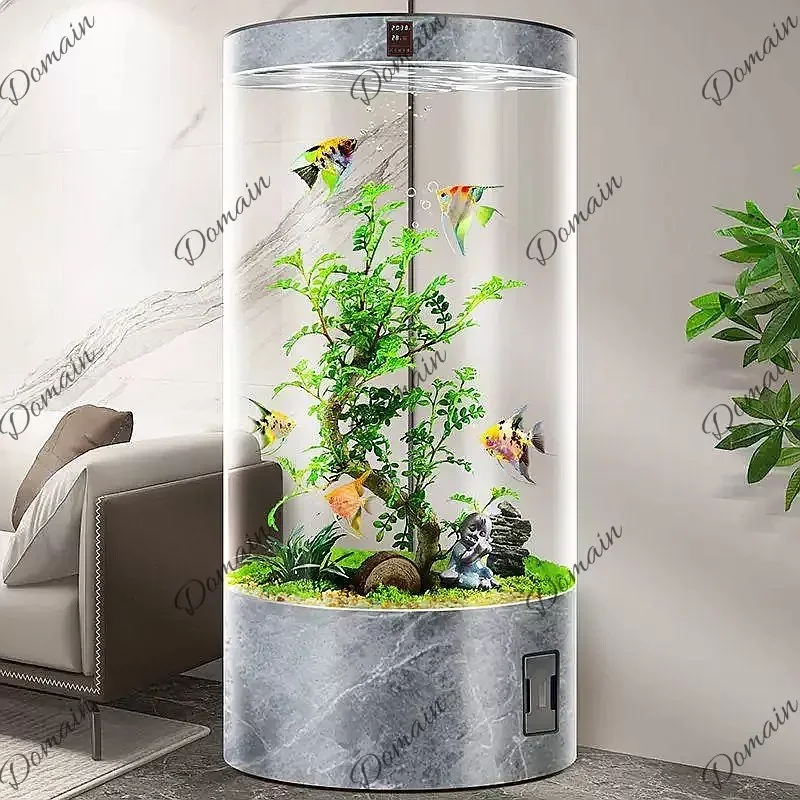 B80 Round Cylinder Fish Tank Medium Floor Standing Smart Eco Glass Column Aquarium For Living Room