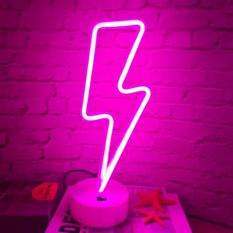 Lightning Bolt LED Neon Sign - USB/Battery Dual Power Neon Light with Switch Control - Decorative Tabletop Lamp for Bedroom