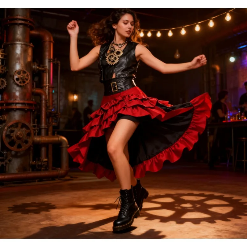 Jupe Pirate femme gothique ourlet asymétrique jupe longue